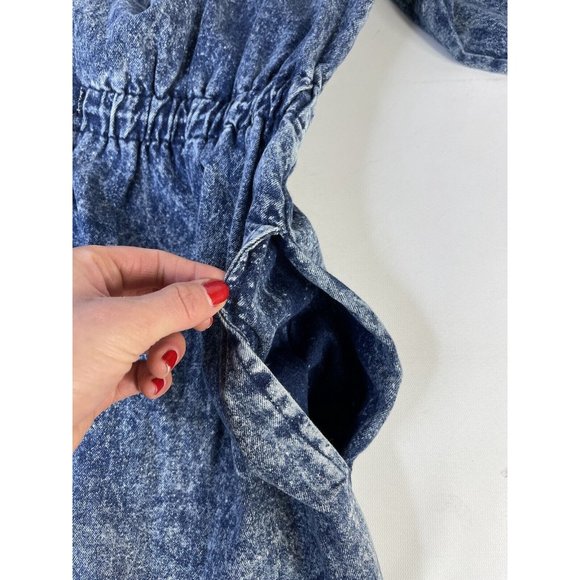 Vintage Tall Acid Washed Long Sleeve Drawstring Jean Jumpsuit USA - Picture 6 of 10